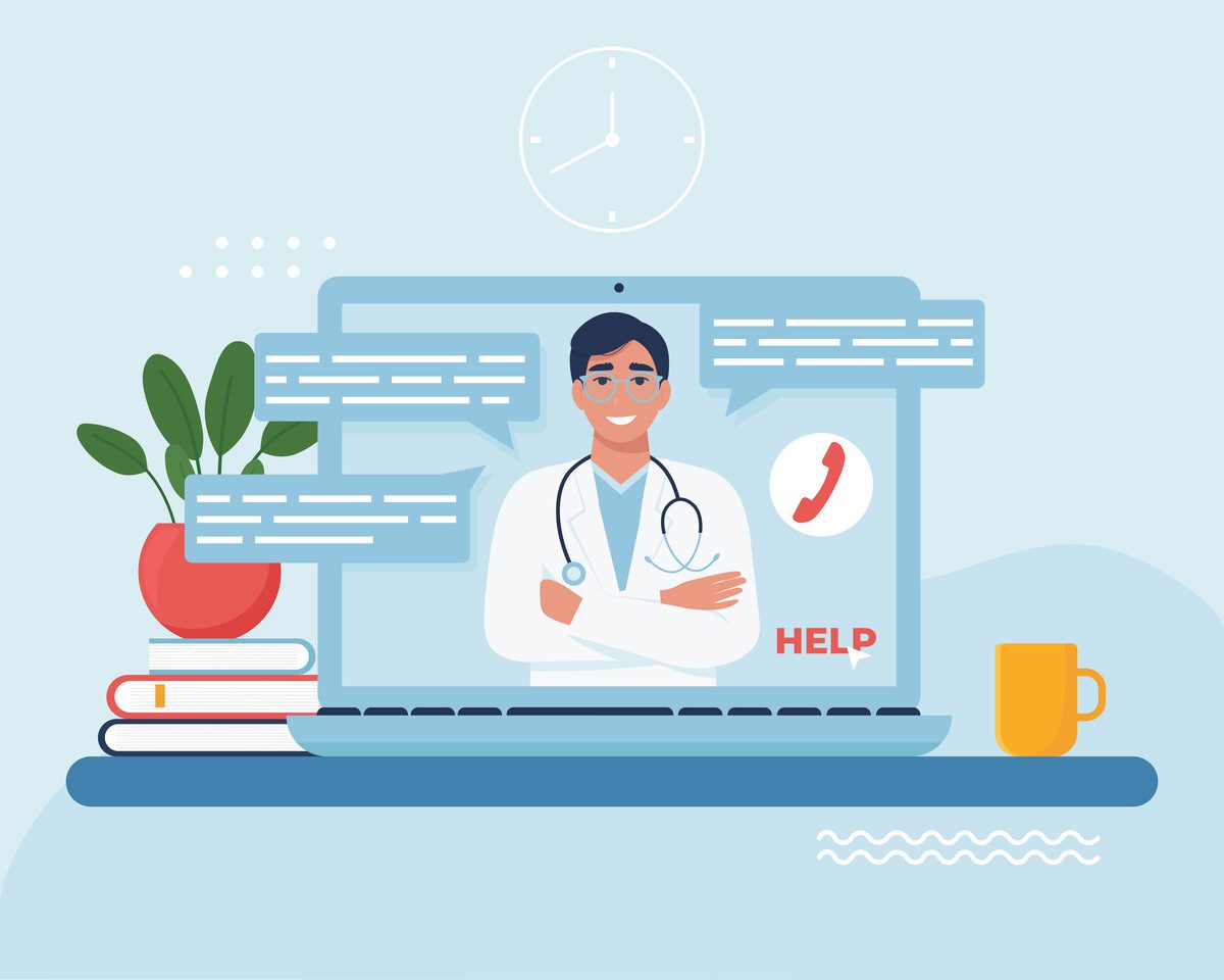 12891858 Online doctor consultation concept Man doctor with stethoscope Vector illustration in flat style 15