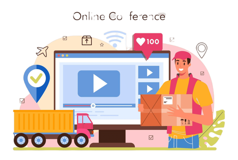 Logistics 3 logistic online service platform idea transportation distribution delivery loader uniform delivering cargo online conference flat vector illustration 50