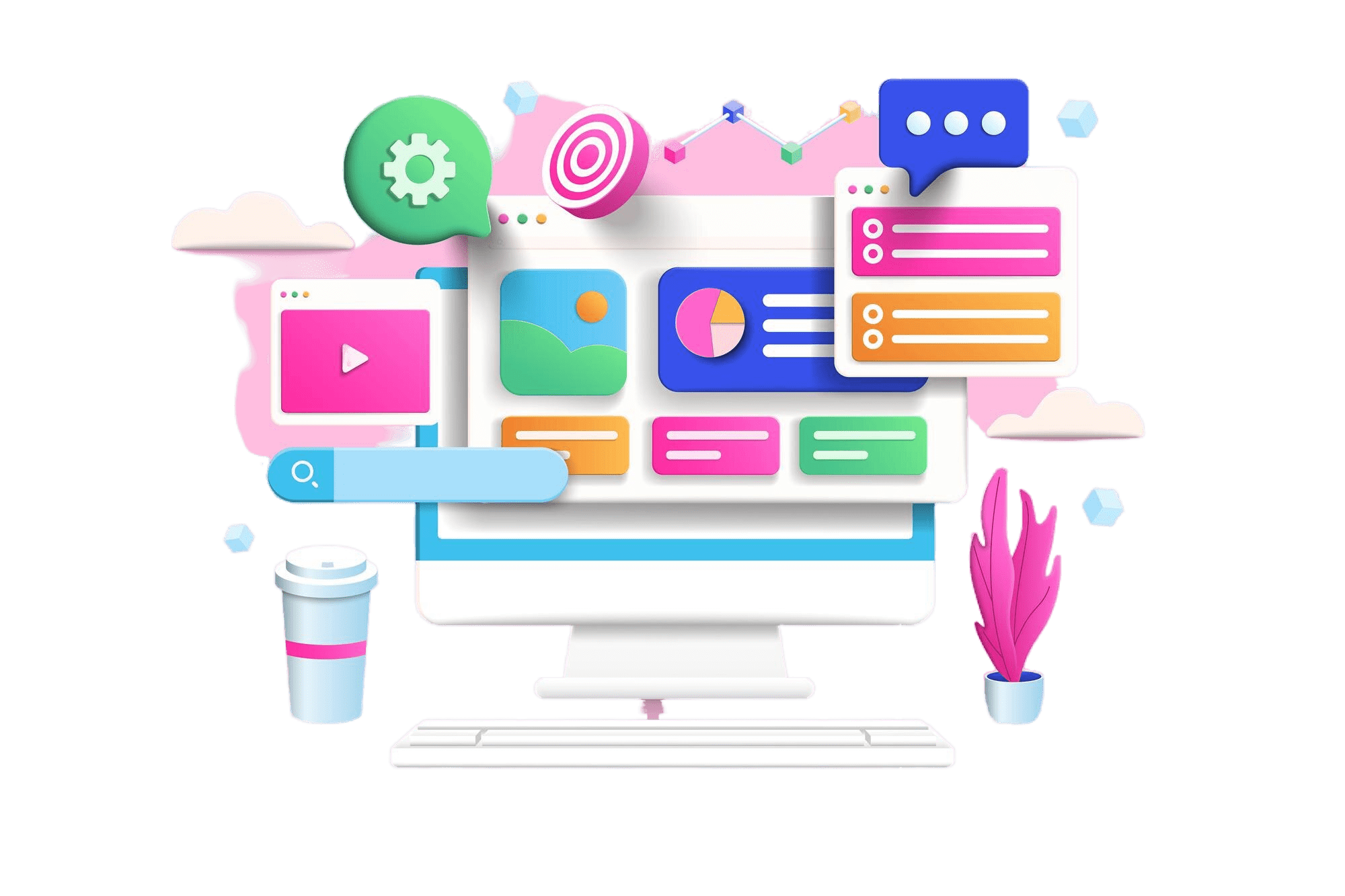 seo optimization concept illustration pink background